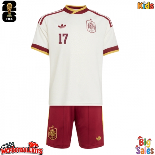 Spain Nico Williams #17 Replica Away Stadium Kit for Kids World Cup 2026 Short Sleeve (+ pants)